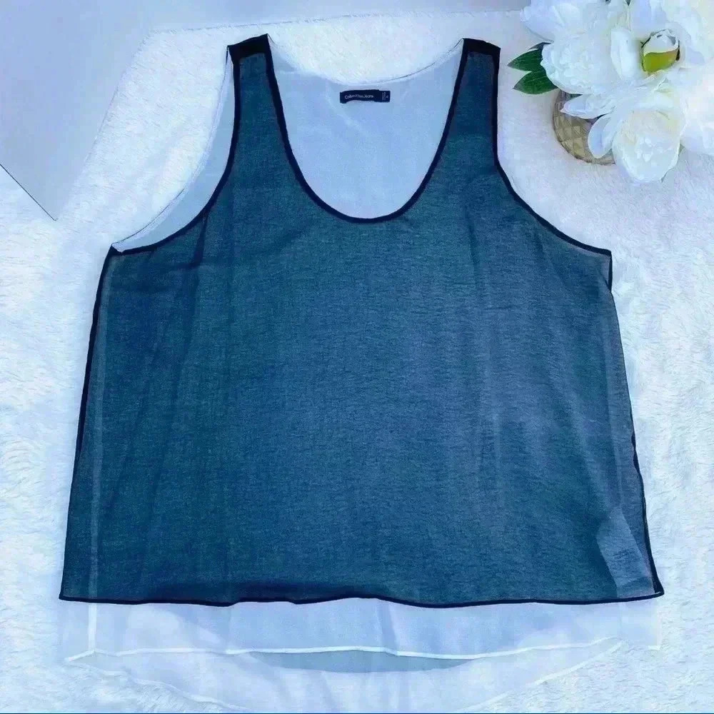 Calvin Klein Gray Sheer High Low Cami Tank Top